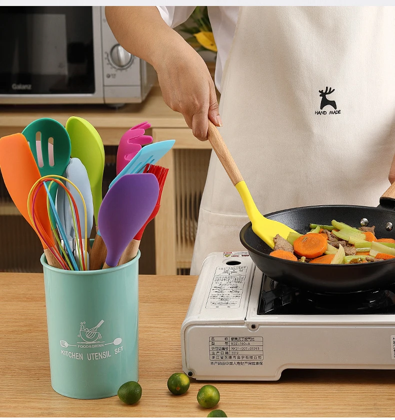 Kitchen Utensil Set - 12 Cooking Utensils - Colorful Silicone Kitchen Utensils - Nonstick Cookware with Spatula Set - Colored Be