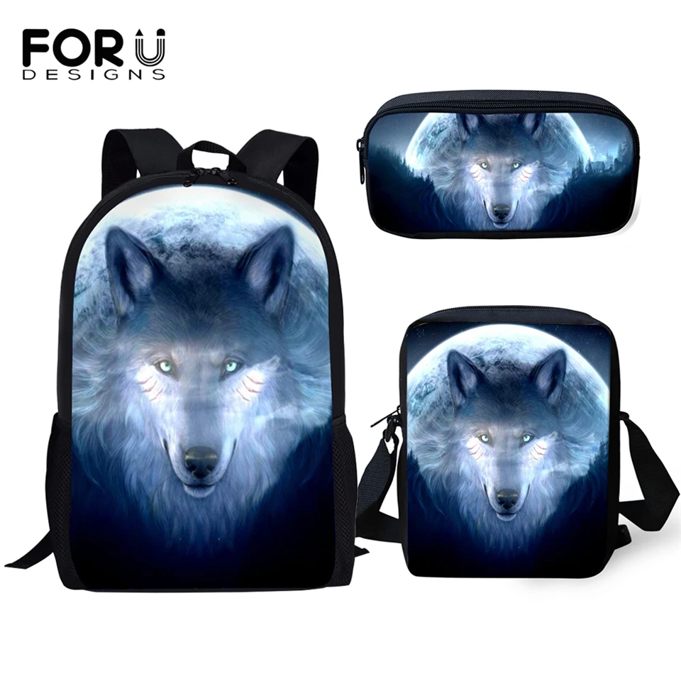 FORUDESIGNS/комплект из 3 предметов школьный рюкзак с рисунком волка школьные сумки