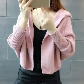 

Fashion Warm Knitted Women Cardigans 2019 Short Sweater Hooded Cardigan