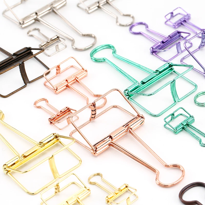 Vendedor Caliente VanYi-Clips de encuadernación para oficina, accesorios de estudio, 8 colores, 3 tamaños y colores, dorado, plateado, rosa, verde y morado Ma5kqoNVq