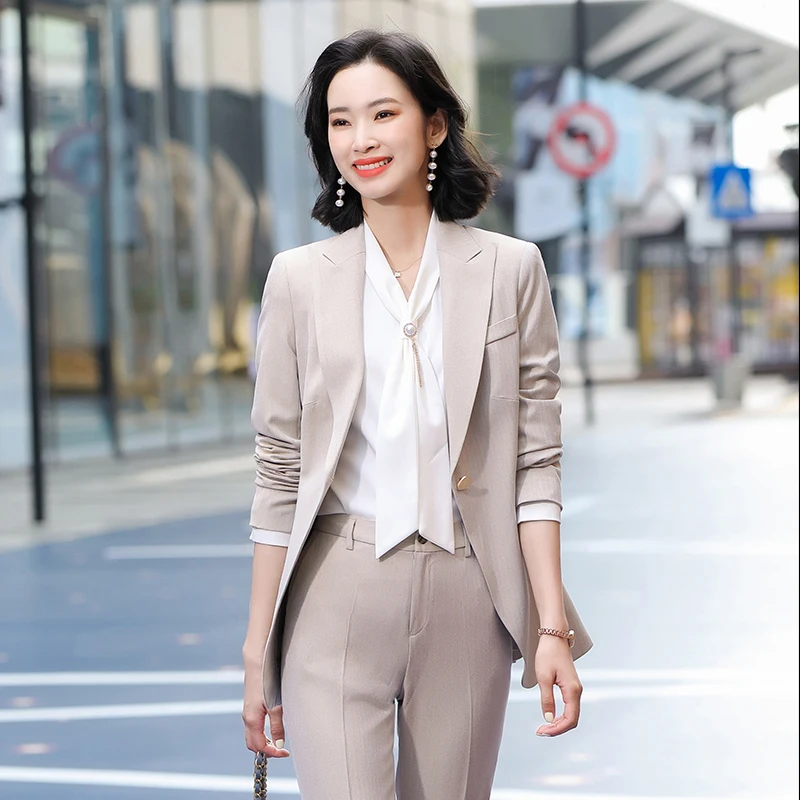 Ropa trabajo formal coreana para mujer, chaqueta y pantalones de negocios dorados traje de 2 piezas, Otoño e Invierno _ AliExpress Mobile