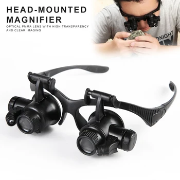 

Headband Eyewear 10X 15X 20X 25X Watch Repair Watchmaker Magnifier Loupe Jeweler Magnifying Glasses Tool With Lamp LED Light