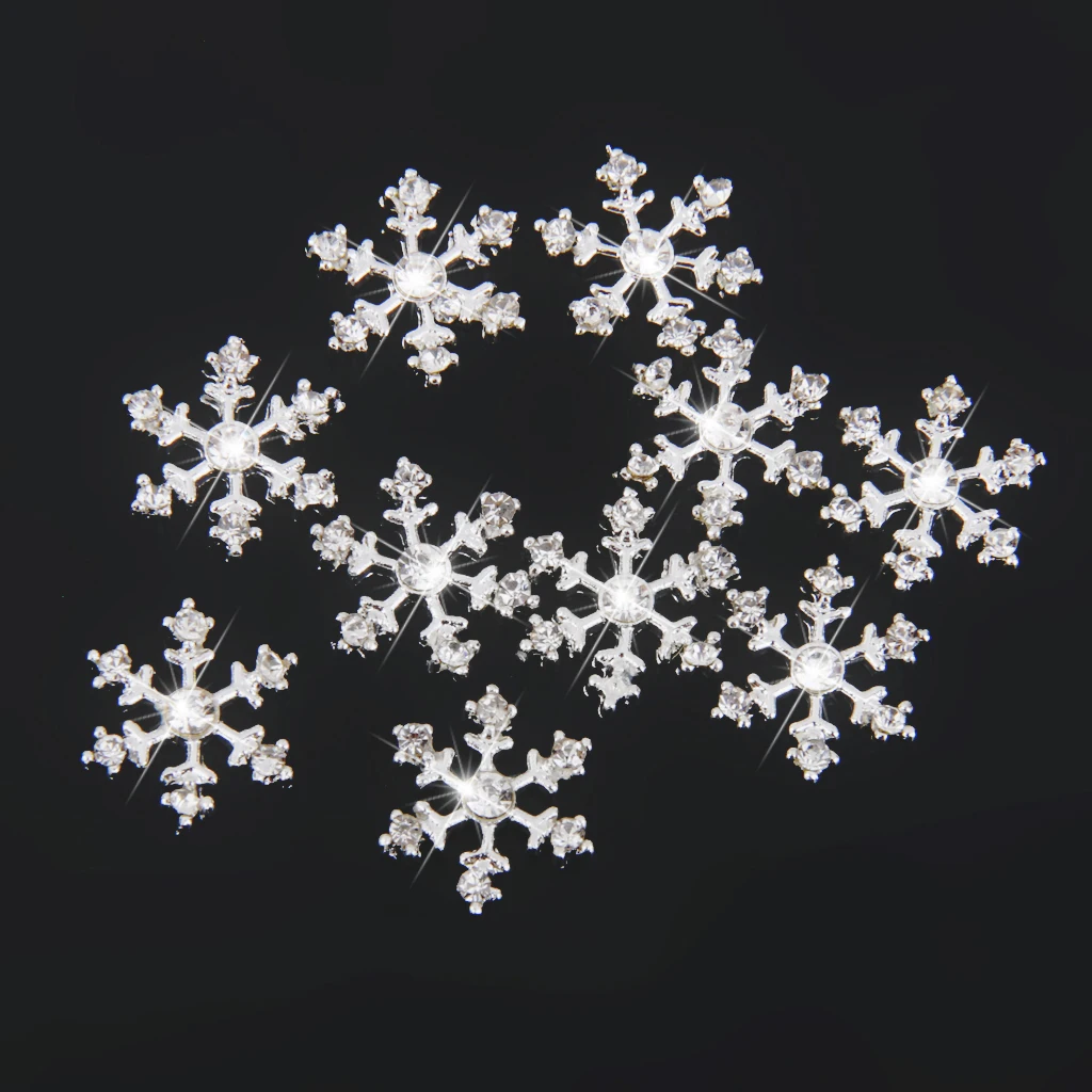 10x 14mm Crystal SnowFlake Buttons Flatback for Scrapbooking Hair Bow Crafts