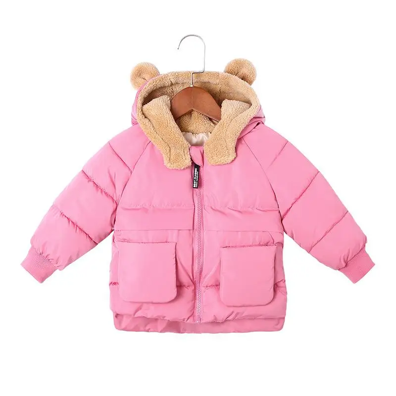 New Winter Children Cotton Rabbit Ears Girls Clothes 4colors Zipper children jackets Hooded boys coats down jacket for girl - Цвет: FENSE