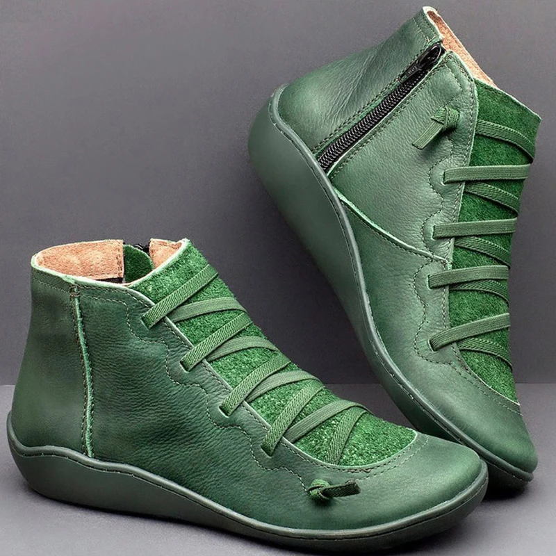 

Rimocy 2019 Autumn Winter PU Leather Ankle Boots Women Platform Plus Size flat Shoes Woman Cross Strappy Casual Booties Mujer