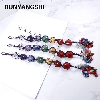 

Natural crystal original stone 7chakra Irregular car Hanging Decoration Healing Reiki Tumbled Gem Stones Tassel Home Wall Window
