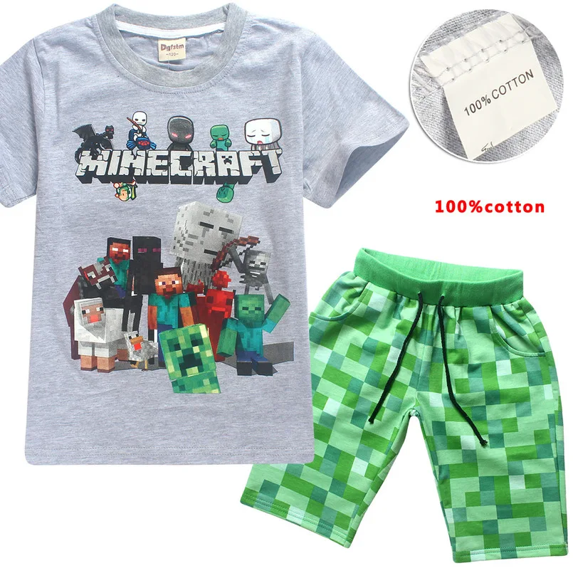 

2019 Summer Boy Clothes T Shirt + Shorts Pant Cartoon Minecraft 2pcs Children's Casual Set Kids Suit 3D Printing T-shirt Outfits