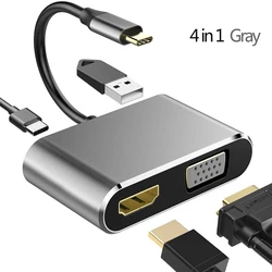 Premium USB-C Hub with 4K HDMI, RJ45 Ethernet, VGA, and Card Reader Slots (4-in-1 VGA Gray)