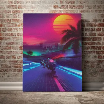 

Synthwave Midnight Outrun poster Canvas Wall Art Decoration prints for living Kid Children room Home bedroom decor Painting