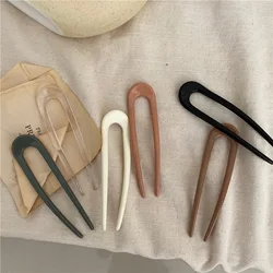 2021 Korean Style Women Simple U Shape Acetic Acid Hair Stick Solid Geometric Hair Clip Elegant Hair Bun Holder Barrette Hairpin