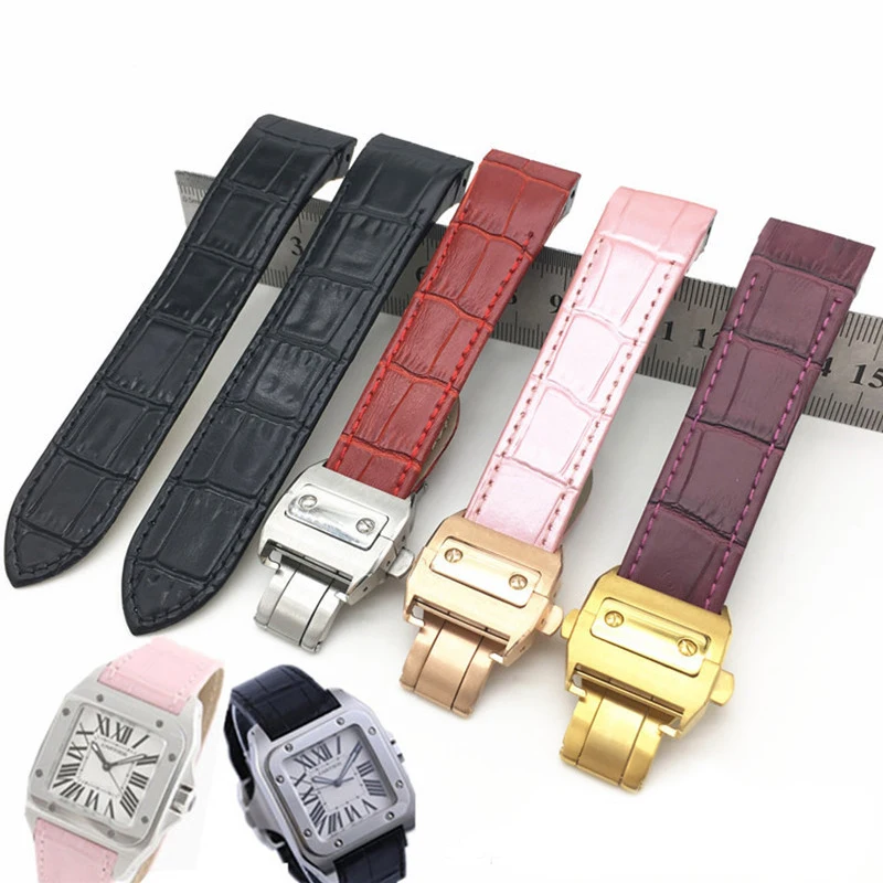 Кожаный ремешок мужские 20 мм 23 мм Телячья кожа часы с аксессуарами для Cartier Santos женские Santos Santos100 Танки Спорт на открытом воздухе водонепроницаемый браслет мужские часы ремешок