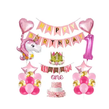 

1ST Birthday Unicorn Aluminum Foil Latex Confetti Balloons Kit Happy Birthday Banner for Party House Decoration Backdrop