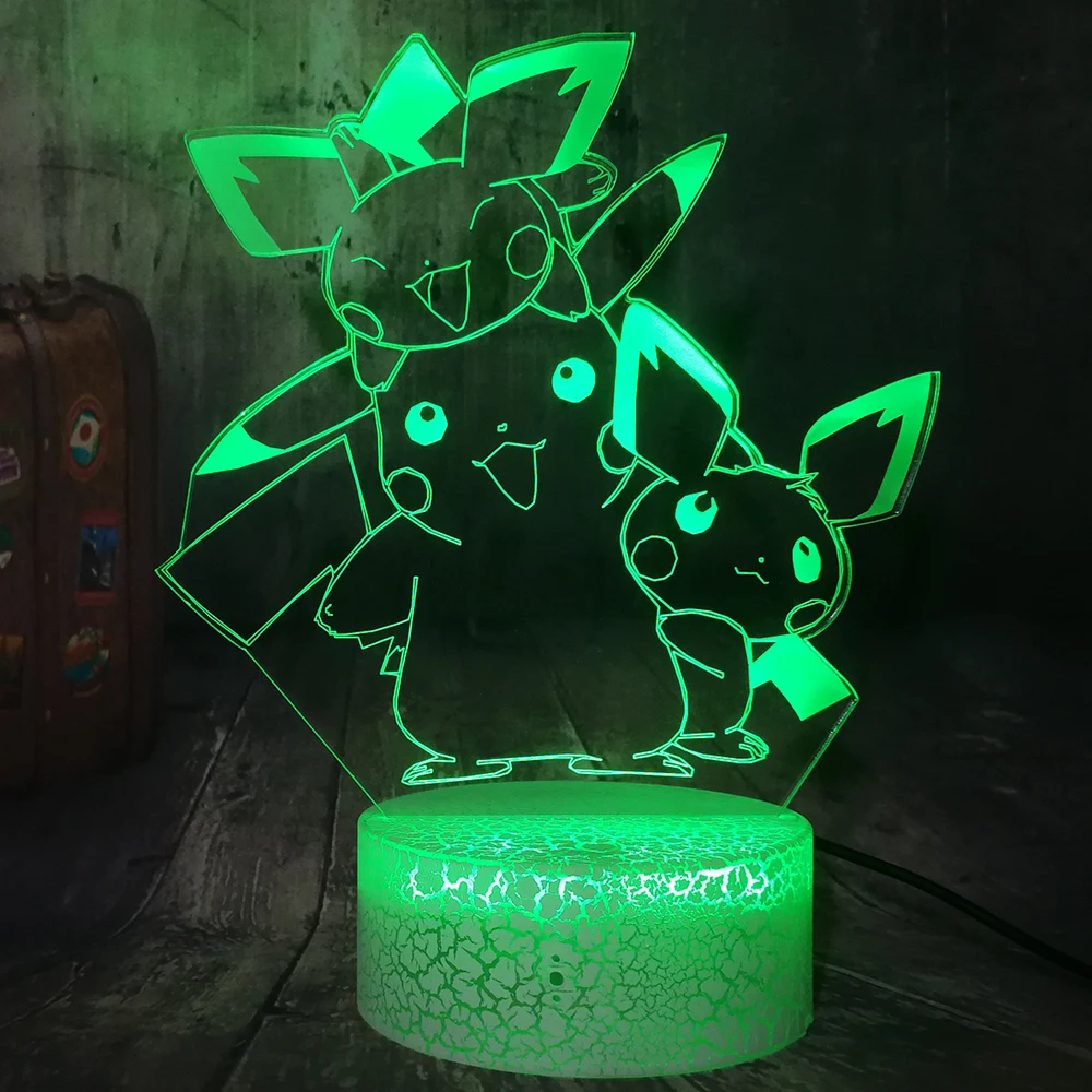 Pikachu Pokemon Go экшн-фигурка 3D светодиодный хрустящий белый базовый детский восхитительный Ночной светильник Настольная лампа для сна домашний Декор Рождественский подарок