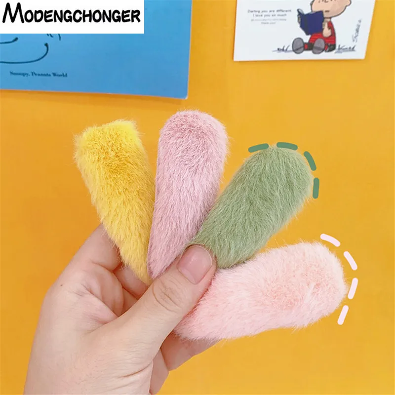 

Cute Imitation Rabbit Hair Baby Hairpin BB Clips Elliptical Hair Tie Waterdrop Oval Sweet Color Mink Hairgrips Hair Accessories