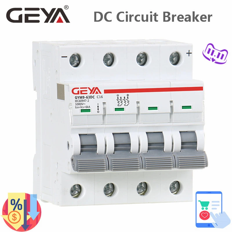 Мини-автоматический выключатель GEYA MCB DC 1000 В 6A 10A 16A 20A 25A 32A 40A 50A 63a 4 полюса IEC60947 |