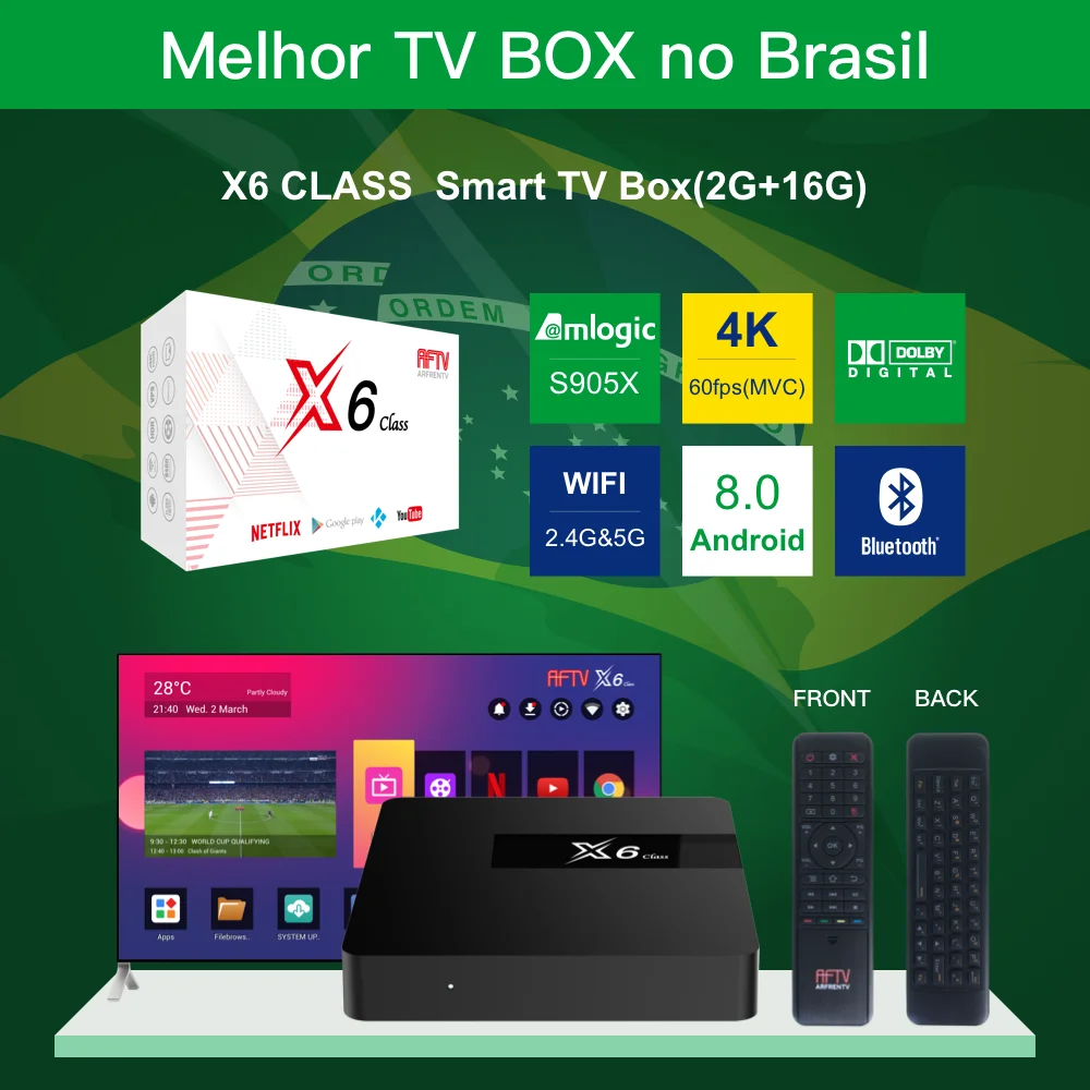 X6 Класс ТВ коробка 4K HD двухдиапазонный Wifi Bluetooth Супер Brasil 2G16G Android8.0 с клавиатурой
