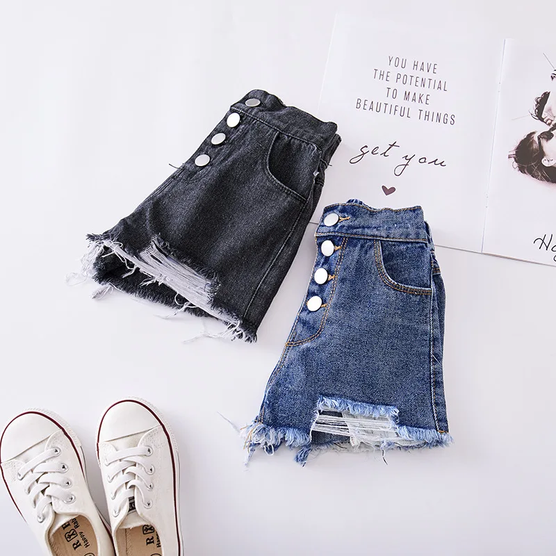 Yorkzaler 2 Color Girl Short Jeans Ripped Holes Girl Denim Short Pants Waist Casual Children Short Pants Fashion Girl Clothes