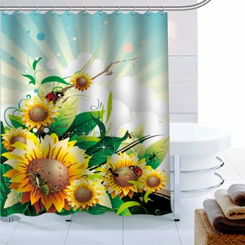 

Simple European Romantic vector Flower Shower Curtain 12 Hook Polyester Fabric Bathroom Curtain Waterproof Bath Curtain Decor