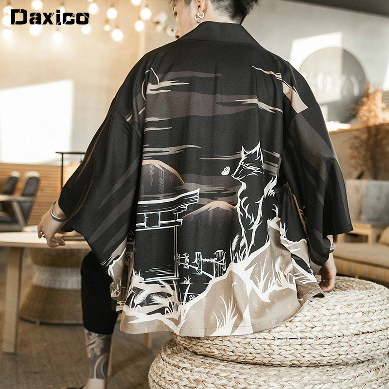 Mens Chinese Style Hanfu Kimono Cotton Blouse Tops Loose Shirts Coat Cardigan US