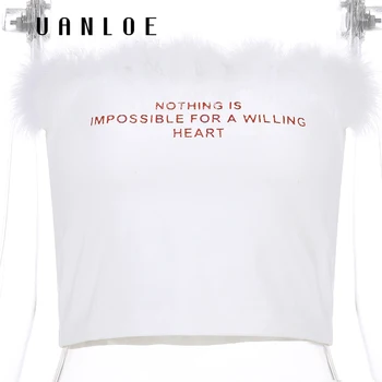 

Women Cropped Tube Top Letter Print White Cotton Bandeau Strapless Streetwear Tube Bra Crop Top Women 2020