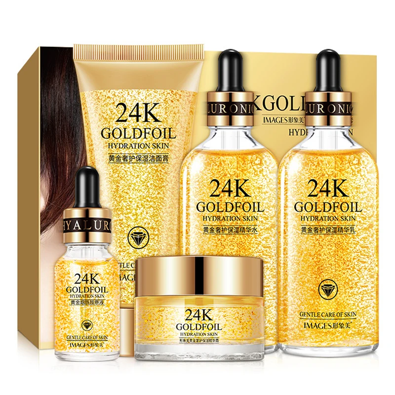 Набор для ухода за кожей 24K Gold 5 шт. с коробкой Тоник лица эссенция крем