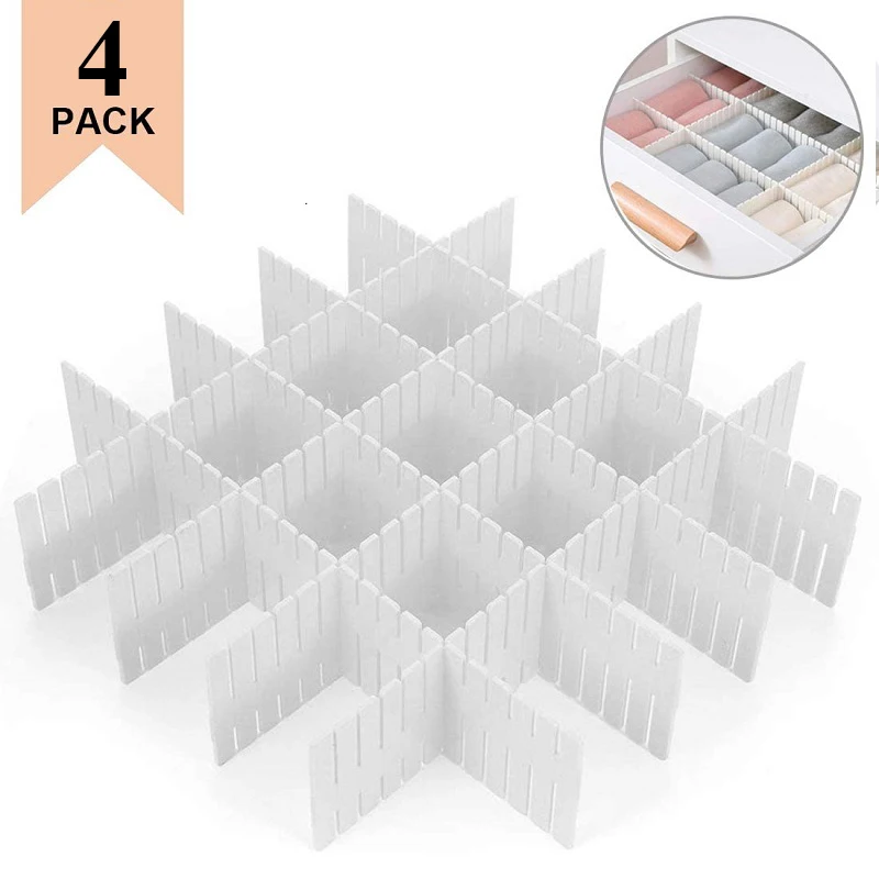 Drawer Dividers 4 PCS, Adjustable Drawer Storage Organizer Flexible for Office Supplies, Bedroom Utensils Makeup Tools