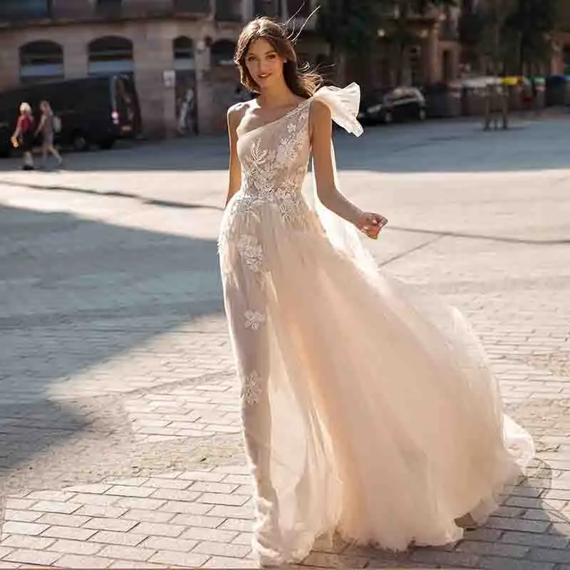 SSYFashion, новое вечернее платье на одно плечо, романтичное, с открытой спиной, с кружевной аппликацией, с блестками, с бисером, длинное пляжное платье, Vestido De Noche