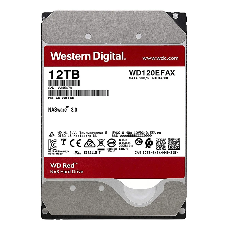 Жесткий диск Western Digital WD Red NAS, 6 ТБ, 8 ТБ, 10 ТБ, 12 ТБ, 5400 об/мин, класс SATA, 6 ГБ/сек., 256 Мб кэш, 3,5 дюйма, для Decktop Nas