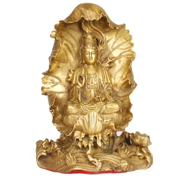

LAOJUNLU Pure Copper Guanyin Sitting Lotus Leaf Avalokiteshvara Comfortable Guanyin Decoration Crafts Bronze