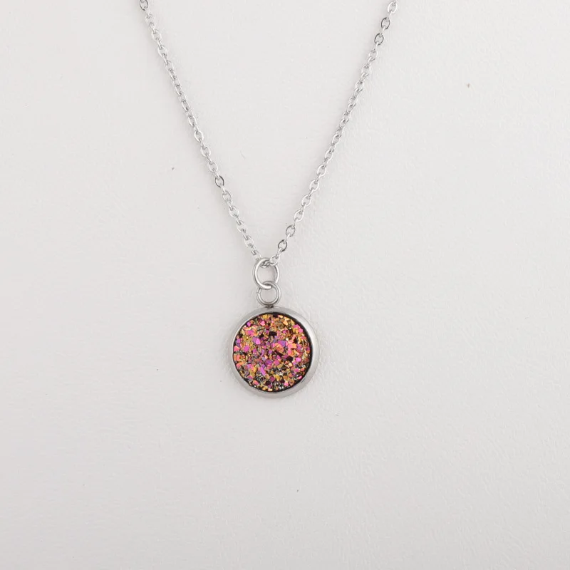 12 мм подвеска Druzy Drusy, ожерелья, ювелирные изделия из смолы, кабошон, нержавеющая сталь, подвеска, цепь для женщин, девушек, ювелирное изделие, подарок - Окраска металла: D