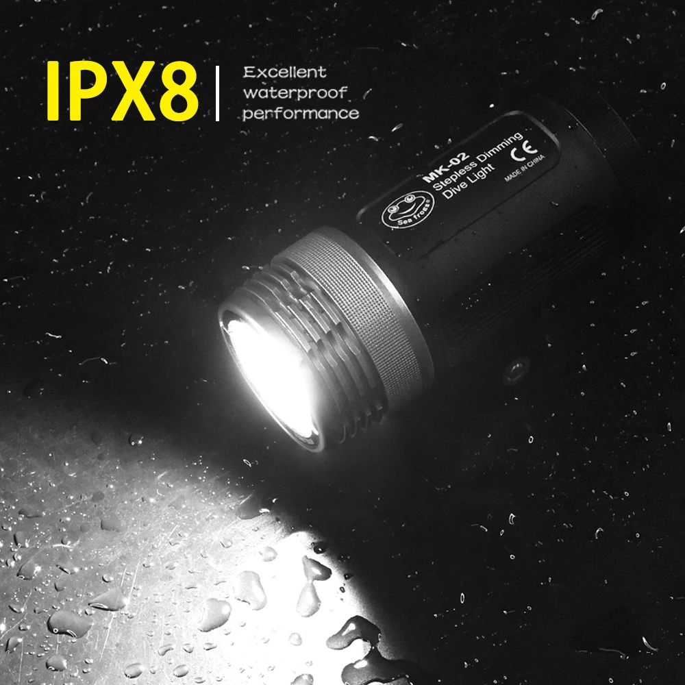 IPX8 PC110 + Aluminum Alloy LED Video Light Waterproof Depth Up 100M/328ft MK-02 Diving Flashlight For Underwater Video Lighting