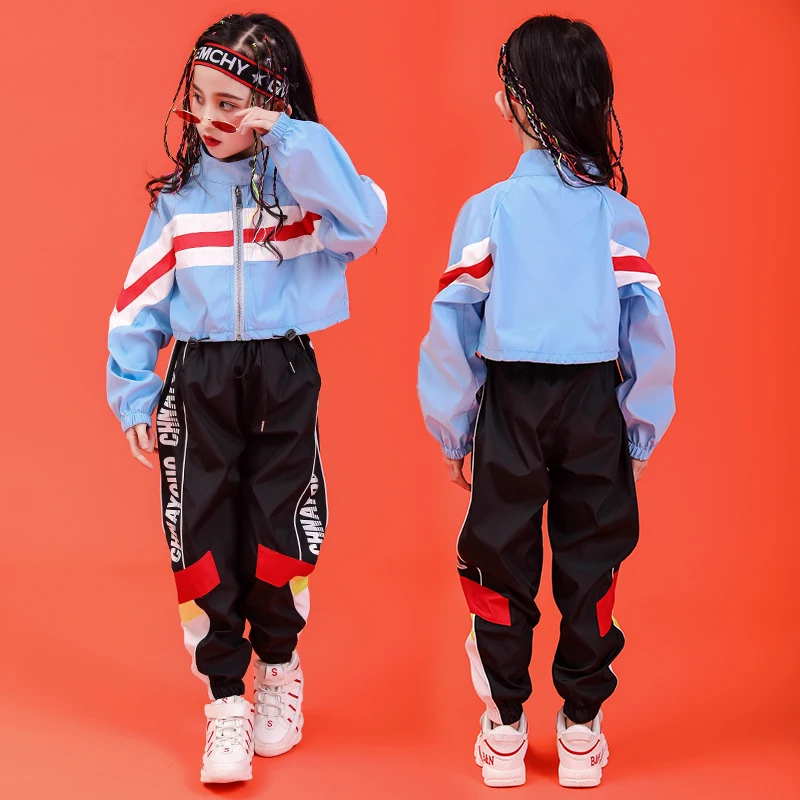 Kid Hip Hop Clothing Stand Collar Jacket Coat Top Running Casual Pants for Girls Boy Jazz Dance Costume Set Dancing Clothes Wear (11)
