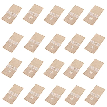 

20Pcs Jute Burlap Lace Cutlery Pouch Wedding Fork and Knife Storage Bag Tableware Party Decoration Supplies Christmas Table Deco