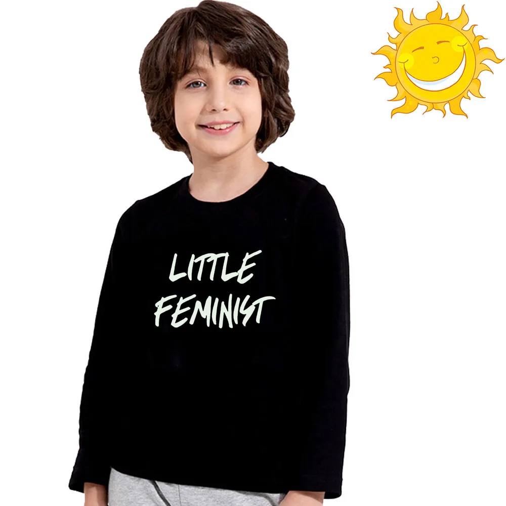 Little Feminist/Детская футболка с длинными рукавами на весну-осень г. Новая повседневная светящаяся футболка для мальчиков топы для девочек, детская футболка с рисунком фенимиста