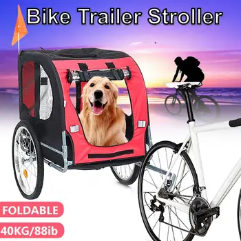 

Foldable Pet Bike Trailer & Jogging Stroller for Dogs Non-slip Moisture Resistant RainProof Fly Cover Flag 40KG Loading Capacity