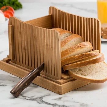 

Bamboo Bread Slicer Cutting Guide - Wood Bread Cutter For Homemade Bread, Loaf Cakes, Bagels Foldable And Compact With Crumbs