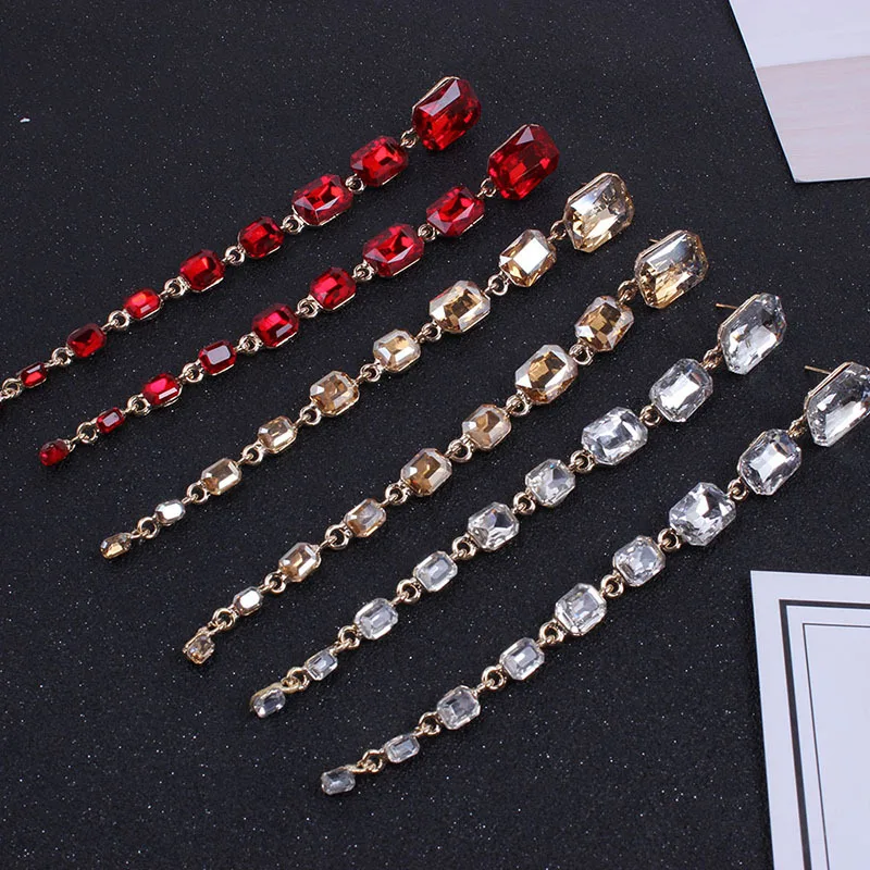Европа и Америка Мода Кристалл длинные сережки с кисточками для женщин Мода Bijoux вечерние темперамент свисающие серьги