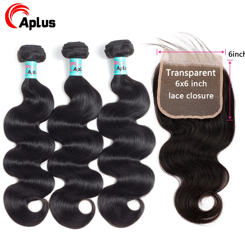 

Transparent Lace 3Bundles Brazilian BodyWave With Closure Hair Weave Bundle With Closure NonRemy Human Hair Bundles With Closure