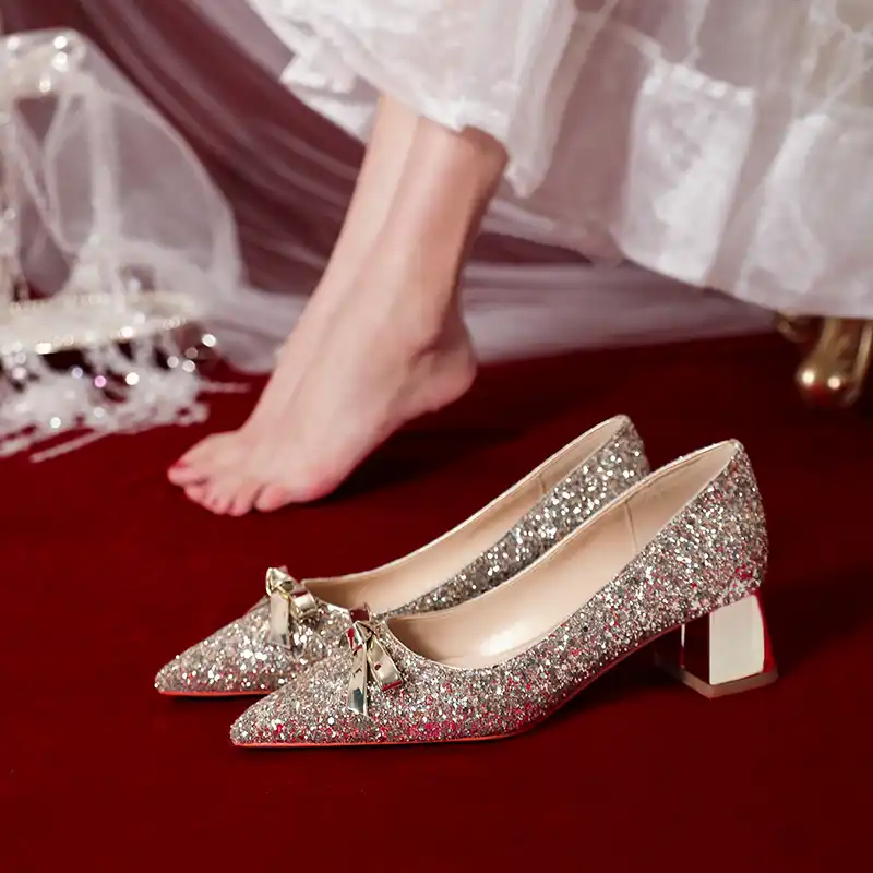 Scarpe Di Cristallo Scarpe Da Sposa Tacco Spesso 2021 Nuove Scarpe Con Tacco Alto Con Paillettes Scarpe Eleganti Da Sposa Scarpe Da Sposa Invernali Da Donna Incinta Women S Pumps Aliexpress