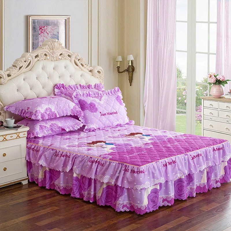 24 цвета, постельная юбка, 3 предмета, уплотненные комплекты одежды с подкладкой из хлопка с двумя наволочками, покрывало, покрывало для кровати, покрывало для кровати, королевского размера