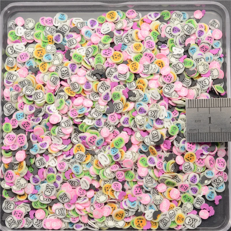 

100g/lot Polymer Hot Clay Fimo Sprinkles Halloween ghost shape for Crafts Making, DIY confetti Slime Scrapbook