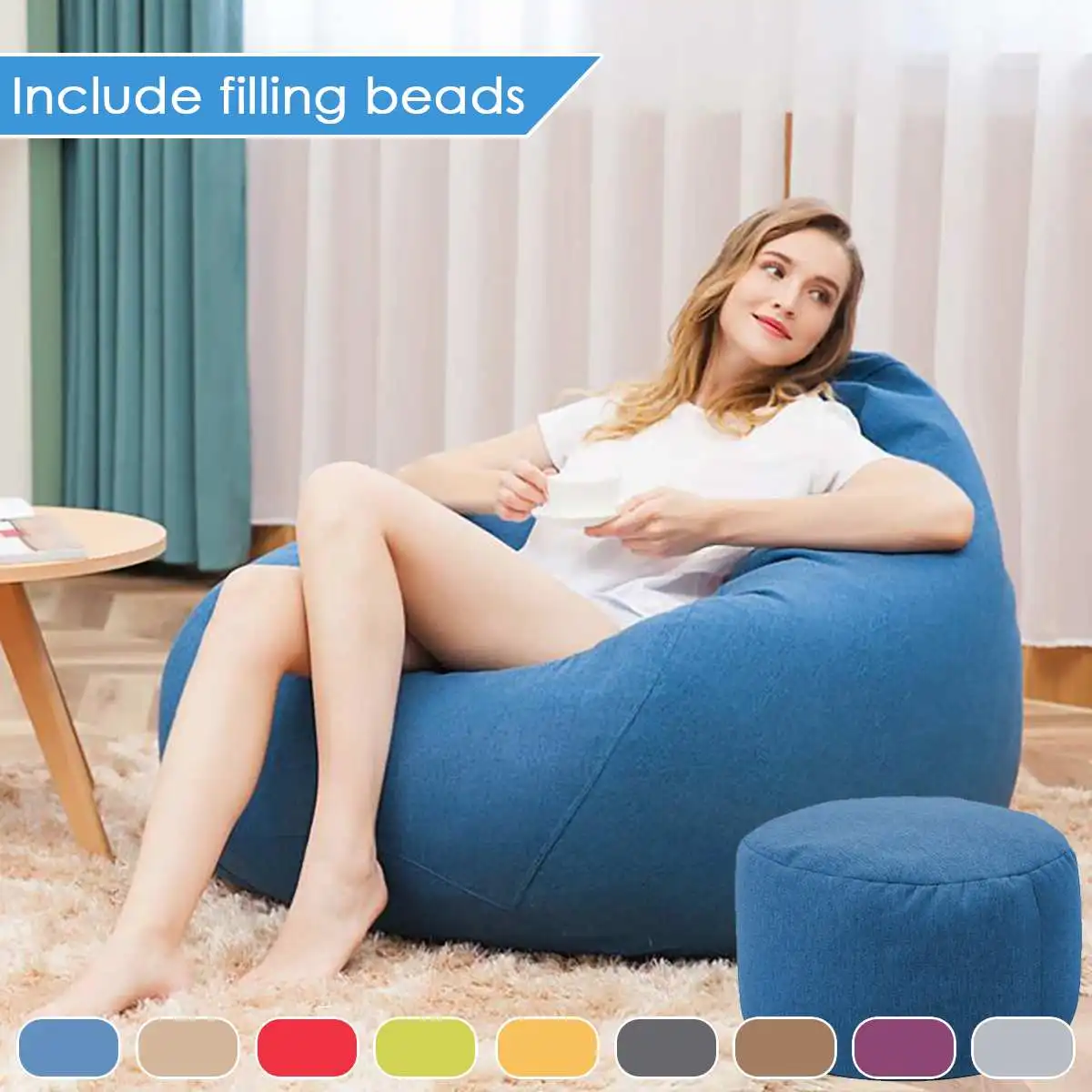 Small Round Beanbag Sofas Footrest Stool without Filler Chair Seat Bean Bag Solid Color Lounger Chair Pouf cover only