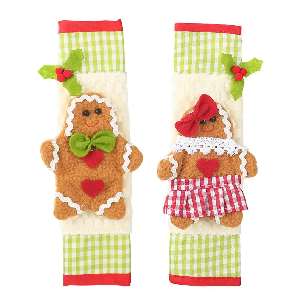 2Pcs Christmas Cartoon Microwave Dishwasher Door Handle Cover Gloves Christmas Decorations for Home Kitchen