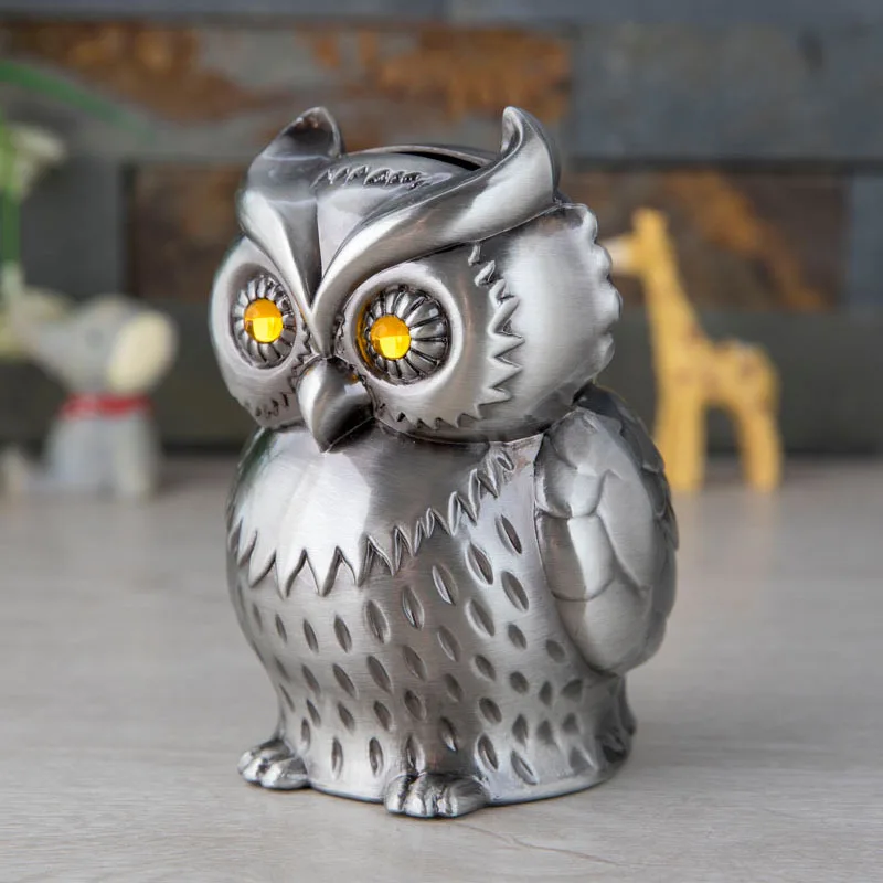 

Cute Owl Piggy Banks Paper Money Box Alcancias Creativas Safe Saving Money Lovely Large Coin Banks Kids Cash Decor Vintage Metal
