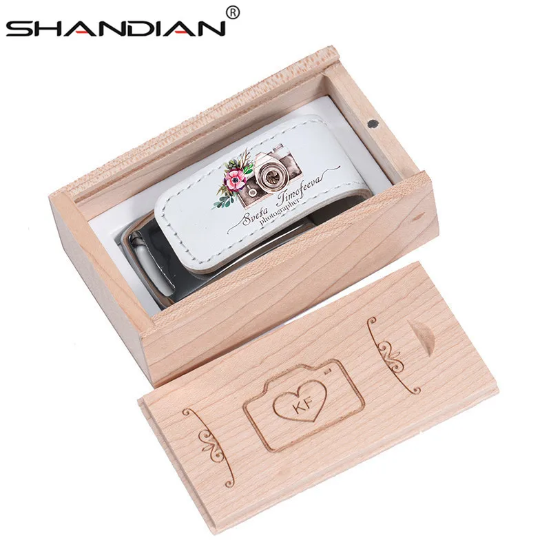 SHANDIAN USB 2.0 custom Company Logo Flash pen drive 64GB 32GB 4GB 8GB 16GB Pendrive Leather Usb+Box 1PCS free logo | Компьютеры и