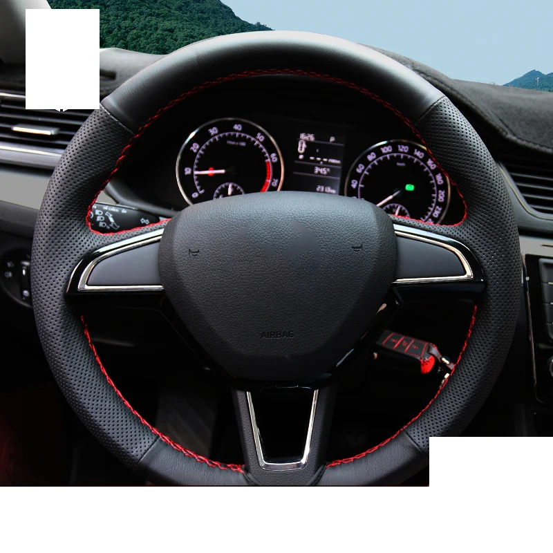 Lsrtw2017 из натуральной кожи чехол рулевого колеса автомобиля для Skoda Superb Octavia a7 Kodiaq