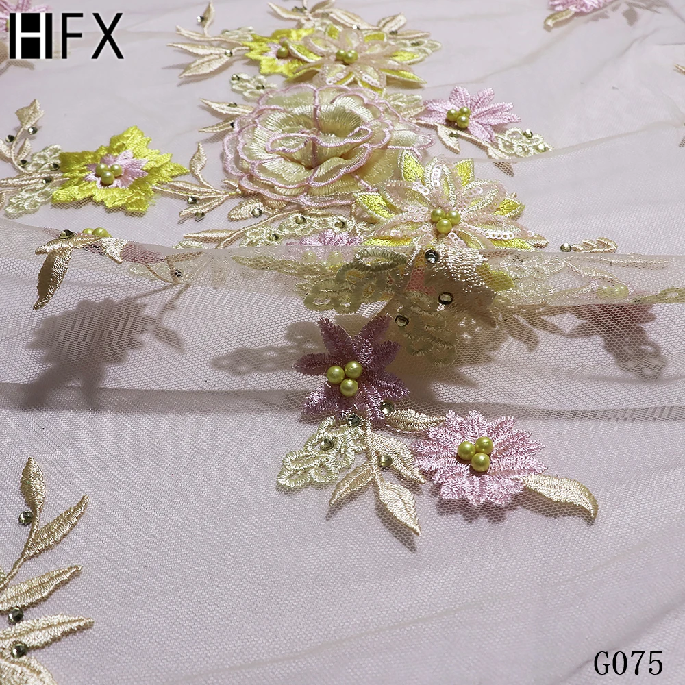 HFX африканская вышитая бисером кружевная ткань ручной работы с 3d цветком