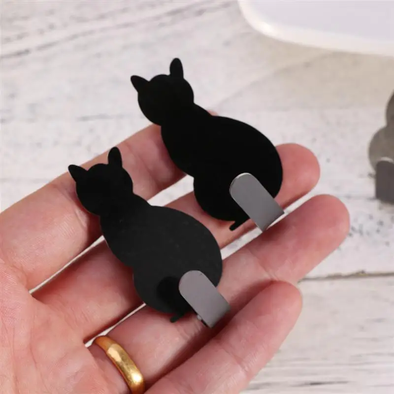 Wall Mounted Hooks 8pcs Creative Cat Shaped Nail Free Stainless Steel Adhesive Towel Coat