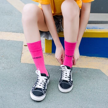 

New Color Harajuku Retro Women Lady Cotton Loose Socks Winter In Tube Korean Purple Blue Yellow Pink Designer Christmas Cute