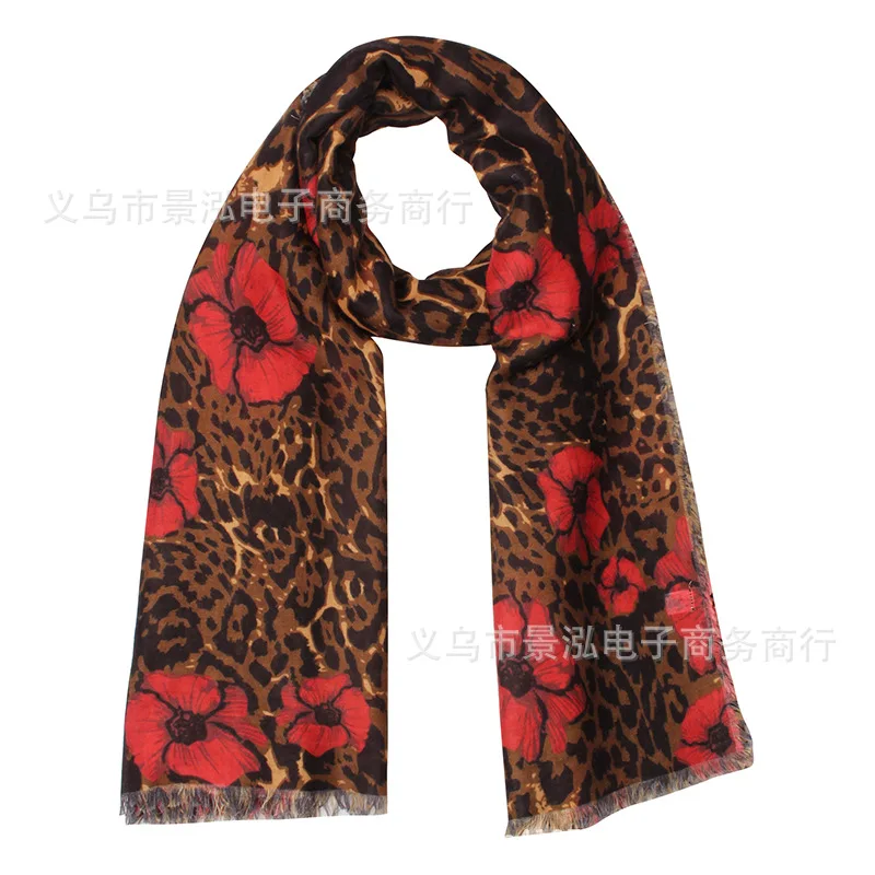 

Europe And America Brown Leopord Pattern Large Flower Thin Spring xia tian kuan Scarf